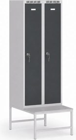 Szafka ubraniowa S7 z ławką, 2-drzwiowa, 1875 x 600 x 500/800 mm, zamek cylindryczny, grafitowe drzwi