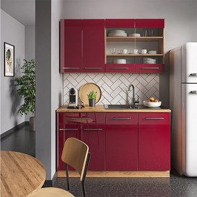 Pojedyncza kuchnia bordeaux wysoki połysk/złoty dąb 140x60x81.6 fame-line