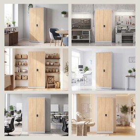 Szafa na dokumenty biurowa metalowa szara / dąb sonoma: Eco Design JAN H 900 x 1950 x 400 mm