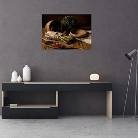 Obraz szparagów na stole (70x50 cm)