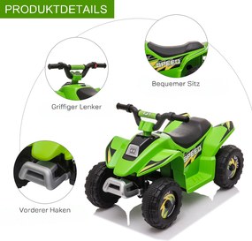 HOMCOM Quad elektryczny 6V dla dzieci z funkcją przód/tył dla dzieci 1,5-3 lat do 20  kg zielony | Aosom PL