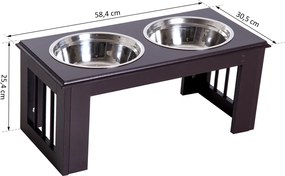PawHut® Stojak na Miski dla Psa Kota Podwyższony 2 Miski Stal Szlachetna Płyta MDF Kawowy | Aosom.pl