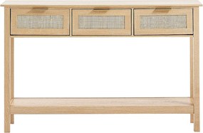 Rutynowy Stolik konsolowy SucceBuy z 3 Szufladami i drzwiami Przesuwnymi, Wykończenie Naturalne