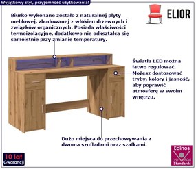 Biurko podświetlane 160 cm dąb artisan - Elvon