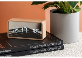 Budzik LED w kolorze srebra i dekorze jasnego drewna Karlsson Mirror