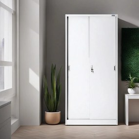 Biurowa szafa metalowa z drzwiami przesuwnymi KUBA, 900 x 1850 x 400 mm, biała