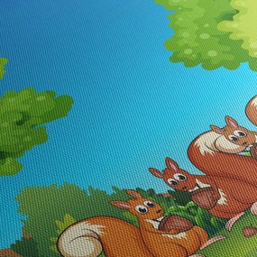 Obraz - Wesołe wiewiórki (z zegarem) (90x30 cm)