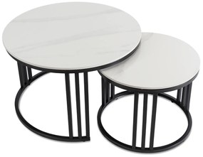 Zestaw Stolików Kawowych JERRY Biały Marmur/Czarny do Salonu Nowoczesny