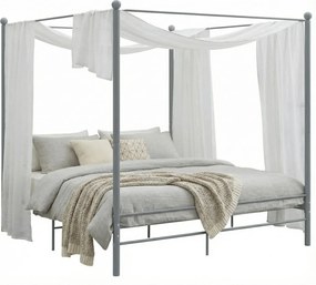 Szare metalowe łóżko dwuosobowe z baldachimem 200x200 cm M9-P42