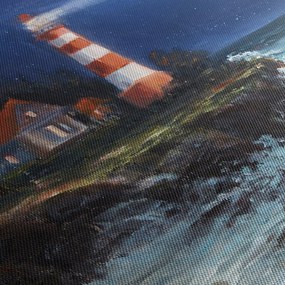 Obraz - Latarnia morska na brzegu oceanu, akwarela (125x70 cm)