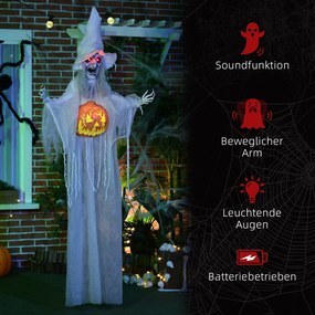 HOMCOM Duch na Halloween, Dekoracja na Halloween, Funkcja dźwięku, z czujnikiem ruchu i światłami LED, 60 cm x 18 cm x 183 cm