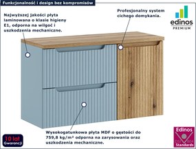 Niebieska wisząca szafka pod umywalkę z koszem na pranie - Arvessi 6X