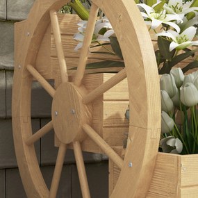 Outsunny Podwyższone grządko, 3 poziomy, dekoracja koła wozu, drewno naturalne, 62 x 61 x 57 cm | Aosom PL