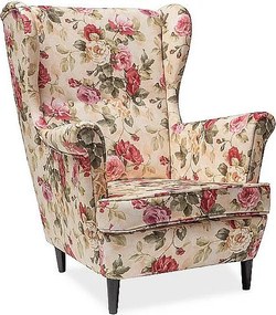 Fotel uszak LORD kwiaty/beżowy