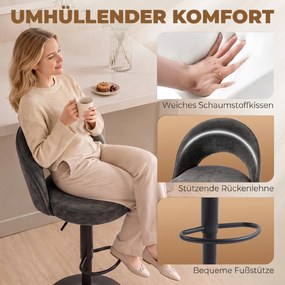 HOMCOM Zestaw 2 hokerów, regulowany i obrotowy, do lady, ciemnoszary | Aosom PL