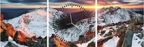 Obraz - Zimowa panorama górska (z zegarem) (90x30 cm)