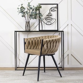 Krzesło Tapicerowane Plecione do Salonu EMPOLI Beżowe Welurowe Nowoczesne Loft