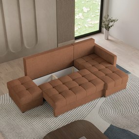 Masseno Narożnik LUMARI z funkcją spania i pojemnikiem na pościel Narozniki L, Rozkładana sofa - Miedziany, NEVE 52