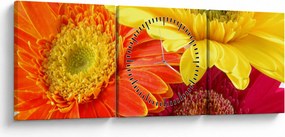 Obraz - Kwiaty Gerbery (z zegarem) (90x30 cm)