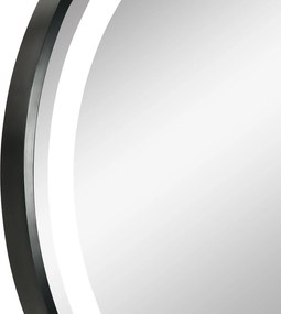 kleankin Lustro Łazienkowe z Oświetleniem LED, Regulowana Jasność, 3 Kolory Światła, Metalowa Rama, Ø60 cm, Czarne