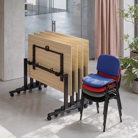 Mobilny stół MATCH, 180x80 cm, szara podstawa, orzech
