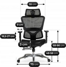Fotel Biurowy Ergonomiczny Obrotowy ROYAL Czarny Nowoczesny