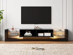 Meble TV z LED - 2 klapy i półki szklane - Czarny