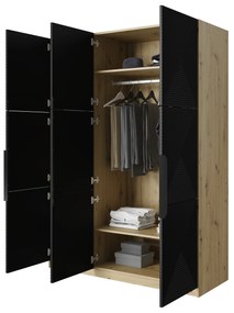 Szafa Asha 150 cm z metalowymi uchwytami - artisan / czarny mat / czarne uchwyty