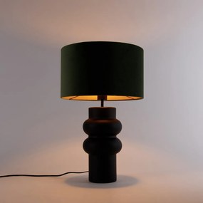 Designerska lampa stołowa z czarnym aksamitnym kloszem, zielonym ze złotem 35 cm - Alisia