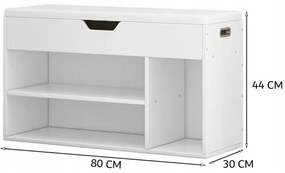 Biała szafka na buty z drewnianym siedziskiem i schowkiem 80 cm