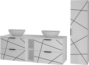 Zestaw Łazienkowy 140cm Szafka z Blatem Regał Umywalka Słupek Biały Mat Wood