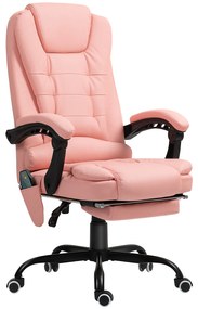 Vinsetto Fotel biurowy z masażem, 7 punktów wibracyjnych, regulowany podnóżek & oparcie, do 120 kg, wygląd skóry, Różowy