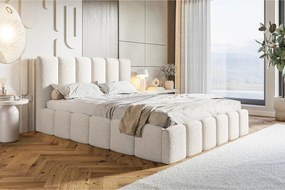 Emporius Palermo łóżko dwuosobowe - łóżko tapicerowane 180x200 cm - pojemnik i stelaż, tkanina boucle, kremowy (Anthology 1)