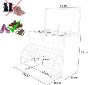 Szafka na buty z siedziskiem i wysuwanymi półkami VAULT, 57 x 30 x 53 cm