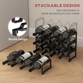 HOMCOM 4-poziomowy Regał na Wino, wolnostojący dla 16 butelek, Metal, Czarny