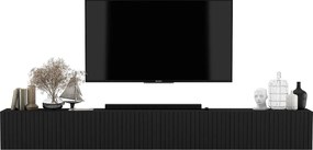 Szafka RTV z 8 drzwiami – Korpus Czarny mat, frezowane fronty Czarny mat – 300 cm