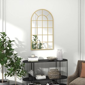 HOMCOM Lustro ścienna, design okienny, korytarzowe, metalowa rama, 110 x 62 cm, Złoto