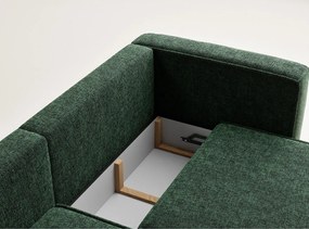Ciemnozielony rozkładany/ze schowkiem narożnik z tkaniny szenilowej (lewostronny/z szezlongiem) Velto – Maison de Rêve