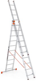 Aluminiowa trójczęściowa drabina ALVE PREMIUM z stopniami, 3x10 szczebli, długość 6,94 m