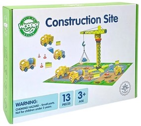 Woopie green drewniany plac budowy 5w1 ruchomy dźwig xxl pojazdy budowlane 13 el. fsc