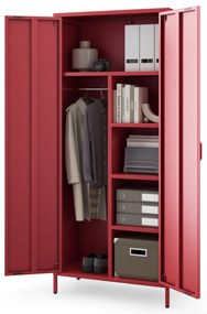 Szafa na ubrania metalowa czerwona FLAVIO, 800 x 1850 x 450 mm