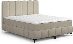 FURNISTAR Łóżko kontynentalne TINA 180x200 z materacem i pojemnikiem na pościel-dwuosobowe,rodzinne z topperem,Bubble,tapicerowane-Beżowy