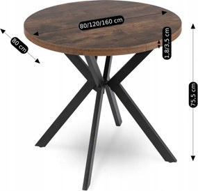 Stół Okrągły Rozkładany DORIAN 80-160 cm Dąb Rustykalny/Czarny Nowoczesny Loft