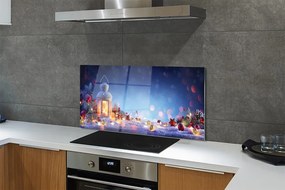 Panel szklany do Kuchni Zimowy Lampion w Śniegu