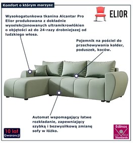 Zielony narożnik L z funkcją spania S6-A98