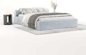 Jasnoszare tapicerowane łóżko dwuosobowe ze schowkiem ze stelażem 160x200 cm Solvo – Maison de Rêve