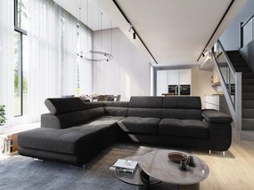 Masseno Narożnik APIRO z funkcją spania i pojemnikiem na pościel Narozniki L, Rozkładana sofa - Czarny, POSO 135