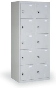 Szafka skrytkowa S2, 10 schowków, 1820 x 760 x 500 mm, demontaż, zamek cylindryczny, drzwi szare