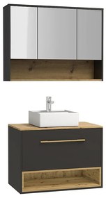 Szafka łazienkowa wisząca antracytowa z umywalką i szafka toaletowa - 80 cm - YANGRA