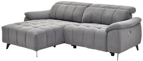 Kanapa narożna lewostronna z elektryczną funkcją relax i szarą teksturowaną tapicerką - CELTIMO